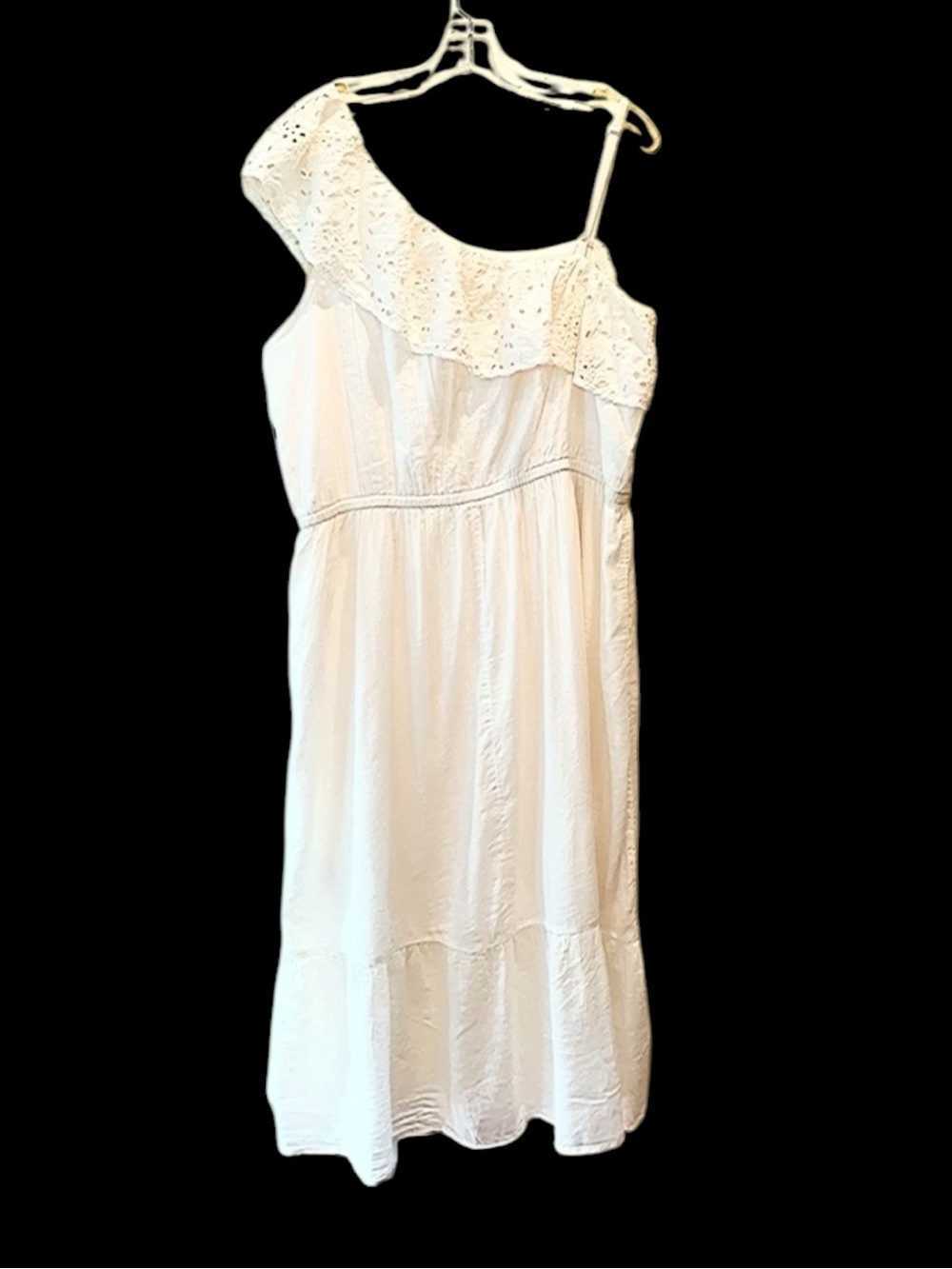 🌼 NWT Old Navy Ivory Eyelet One-Shoulder Boho Midi Dress XL Coastal Cottagecore